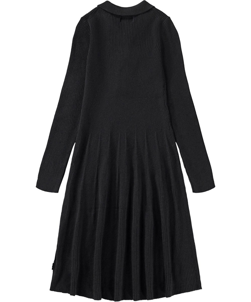 Cecilia - Black - Long-sleeved black dress for children made of a ribbed wool and cotton blend.