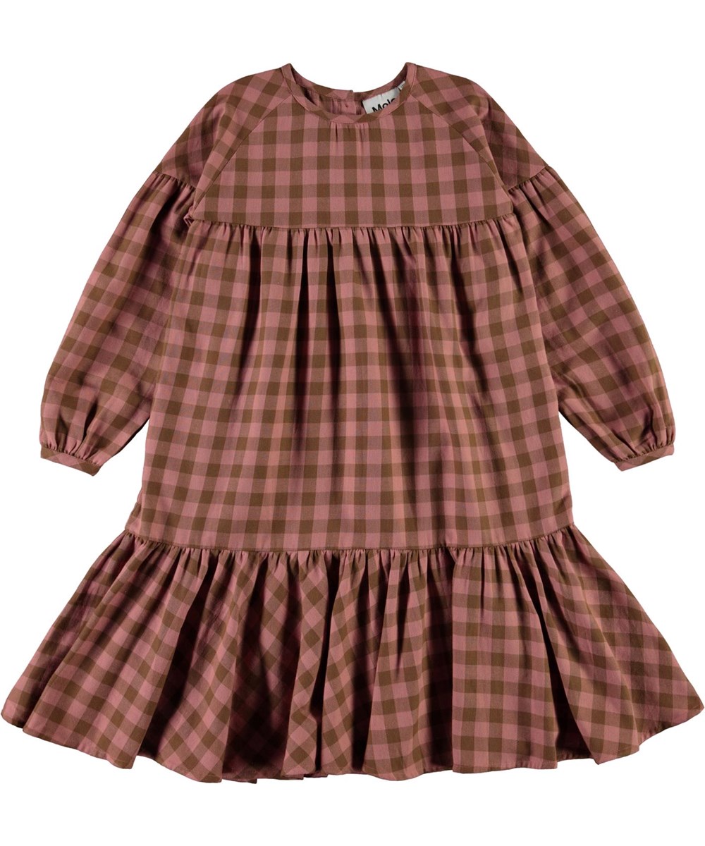 Cecily - Autumn Check - Brown and pink plaid dress