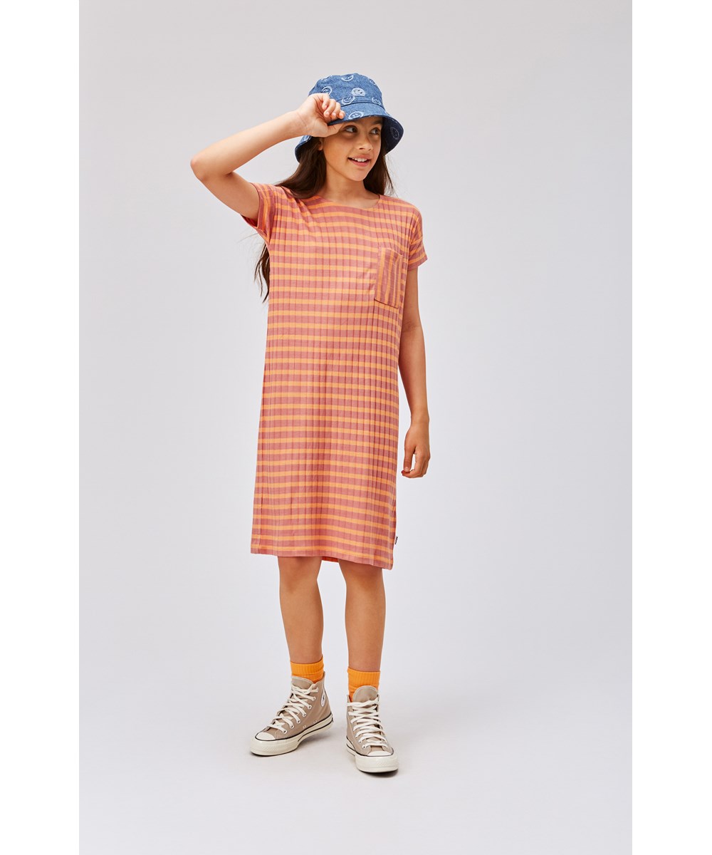 Ceria - Papaya Rose - Striped t-shirt dress in rib