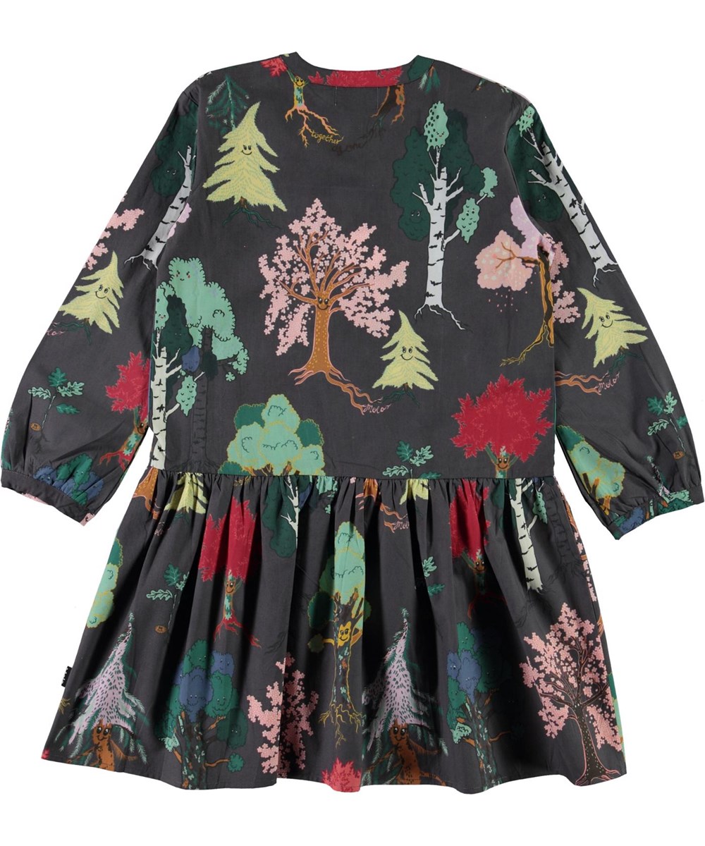 Cezanne - Forest Friends - Brown organic dress with tree print