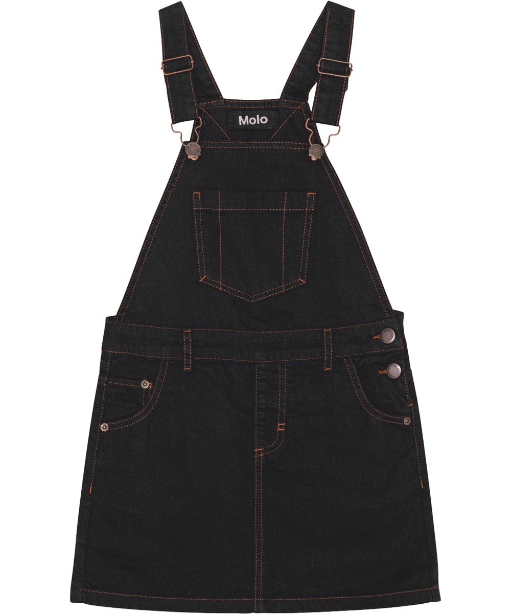 Chakala - Black - Adjustable strap black denim dress with chest pocket and snap buttons.