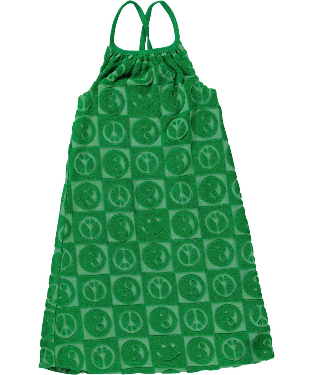 Charming - Bright Green - Green terry strap dress with pattern