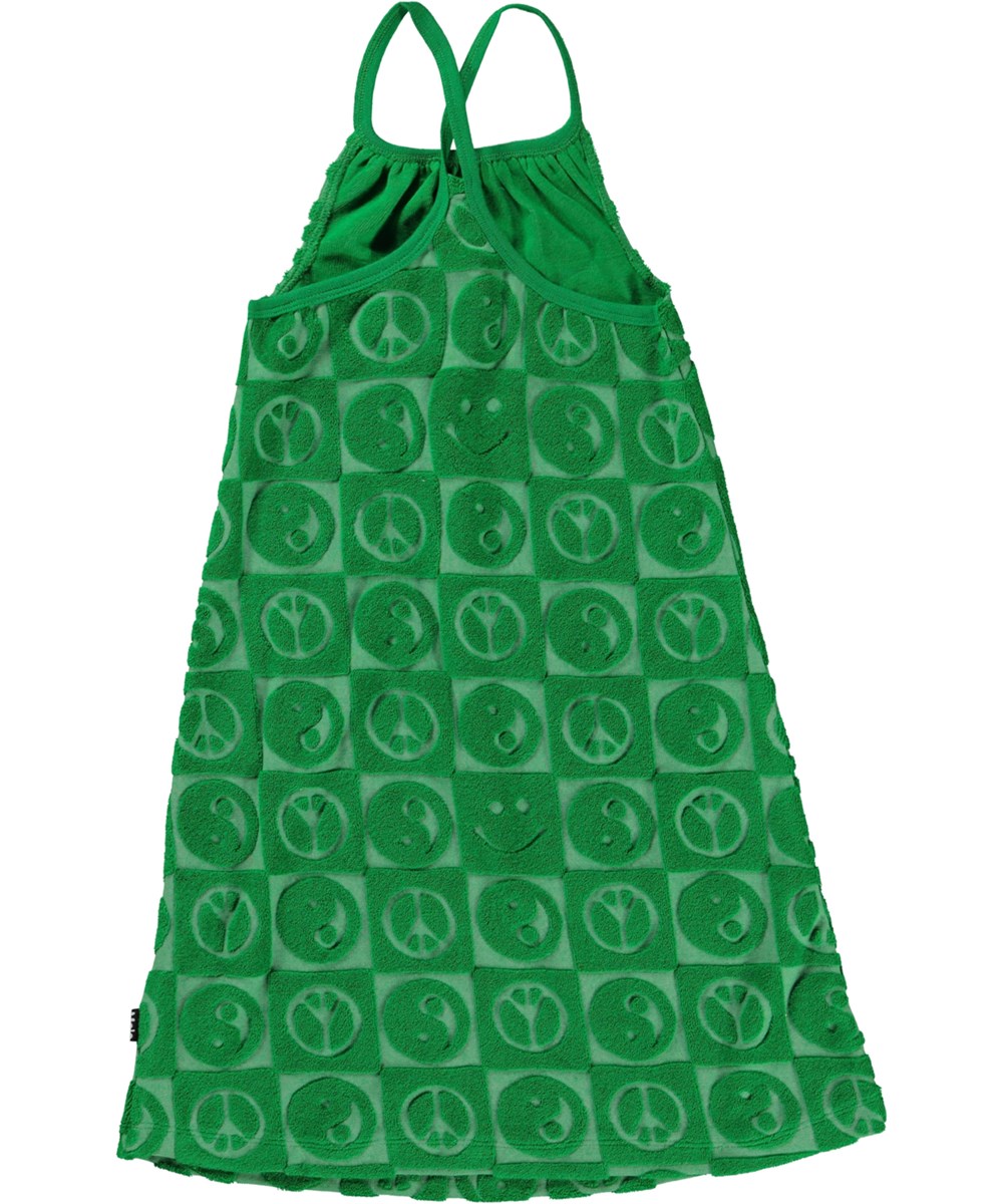 Charming - Bright Green - Green terry strap dress with pattern