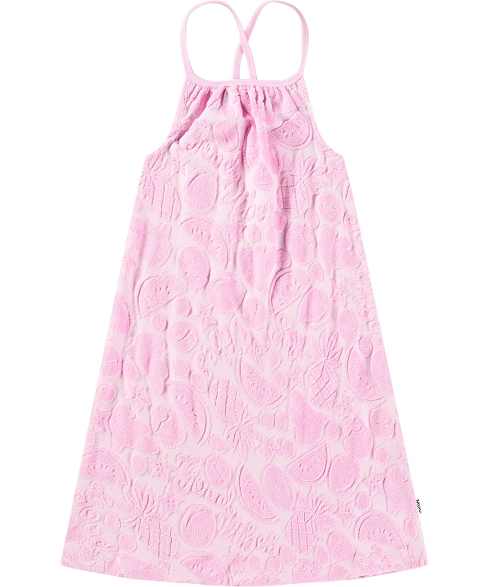 Charming - Fruity Towelling - Pink dress for children in cotton terry, narrow straps and round neckline.