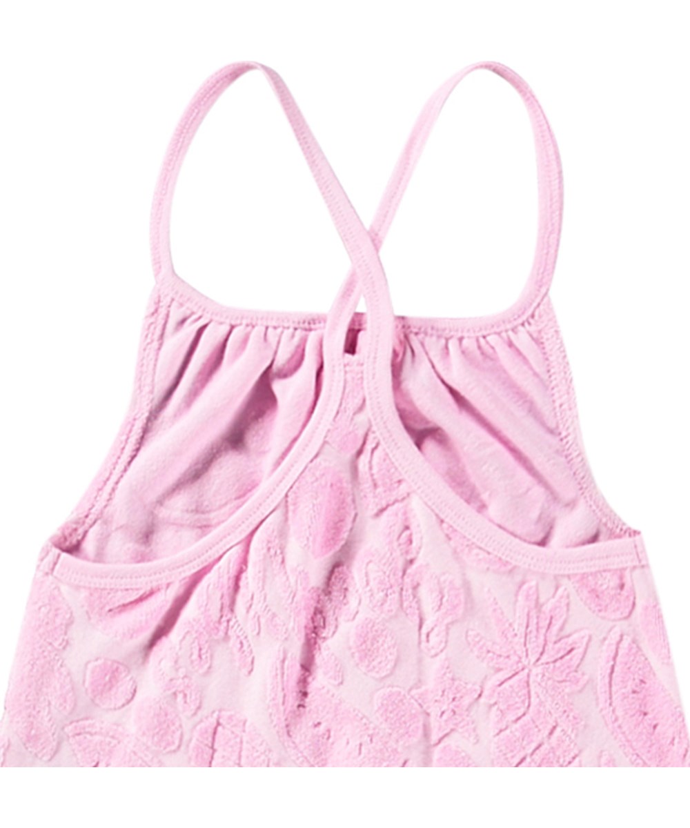 Charming - Fruity Towelling - Pink dress for children in cotton terry, narrow straps and round neckline.