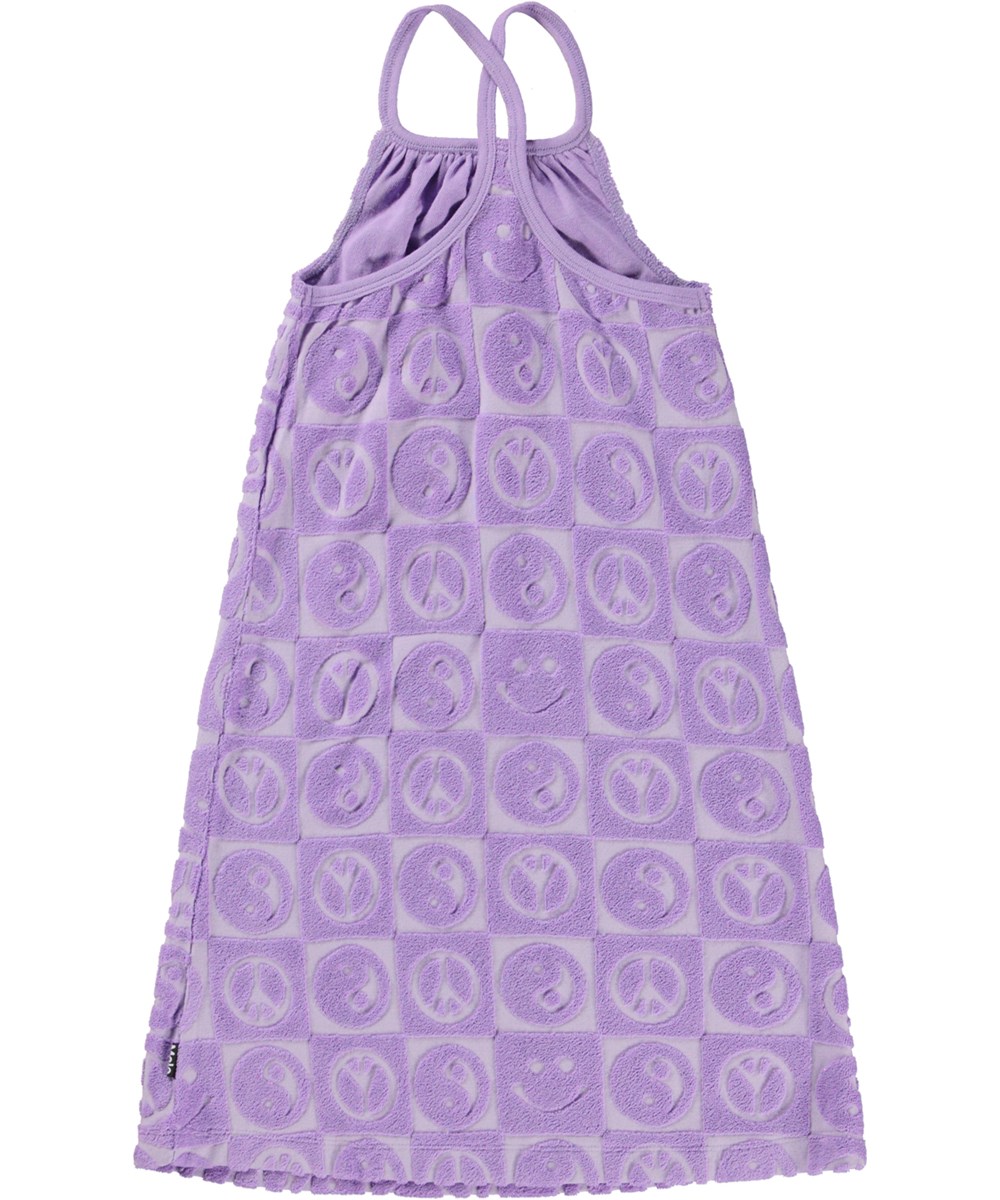 Charming - Viola - Purple terry strap dress with pattern 