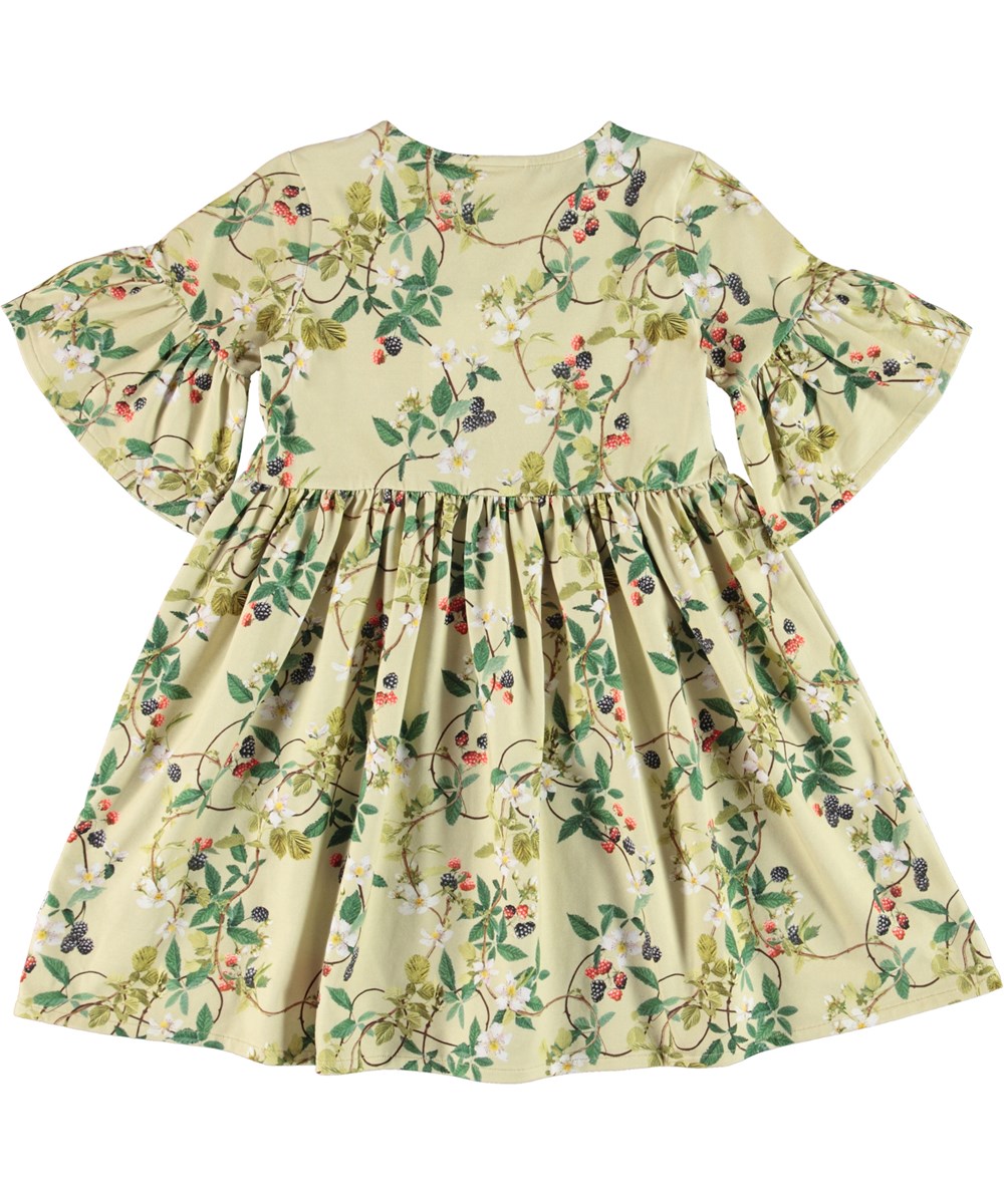 Chasity - Bramble - Light green organic dress with blackberry print 