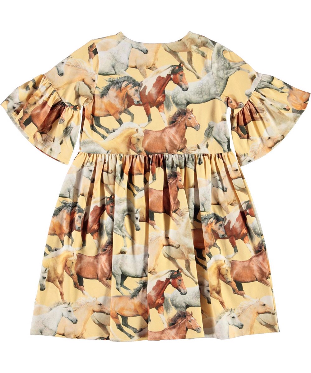 Chasity - Horse Dreams - Organic dress with horses and ruffle sleeves 