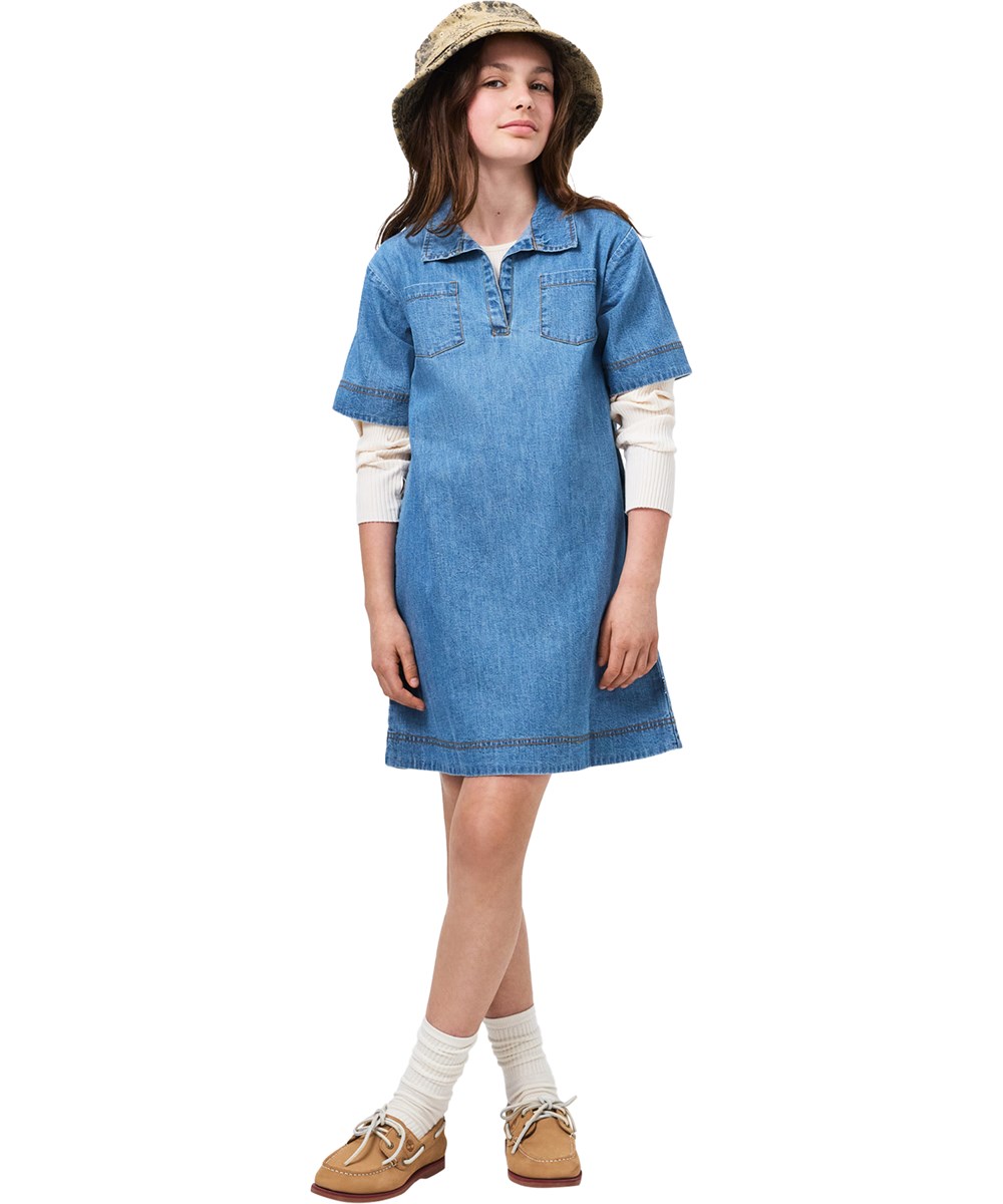 Cheri - Light Chambrey - A-line denim dress for children made of organic cotton