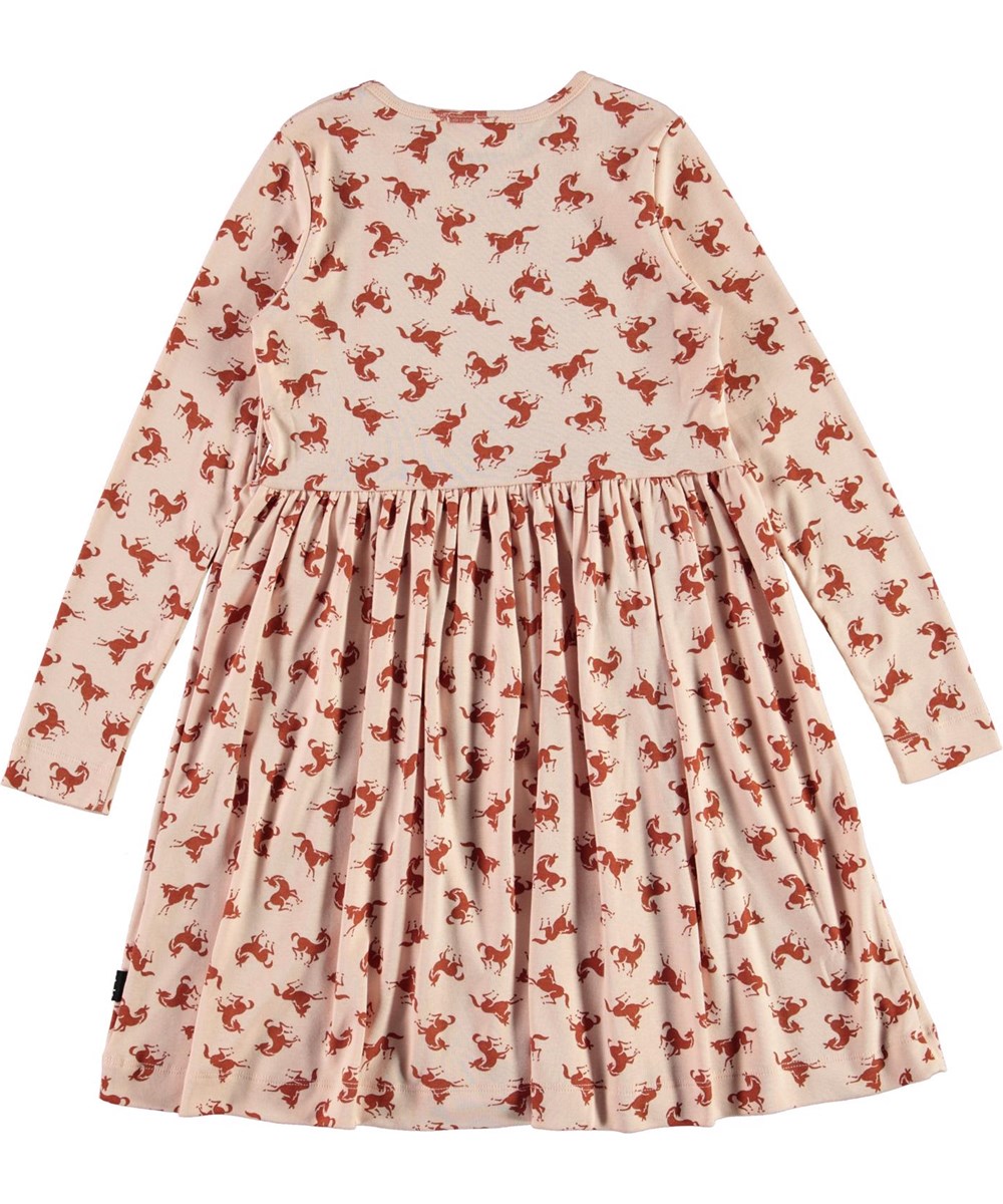 Cheyanne - Mini Horse Jersey - Pink organic dress with horse print 