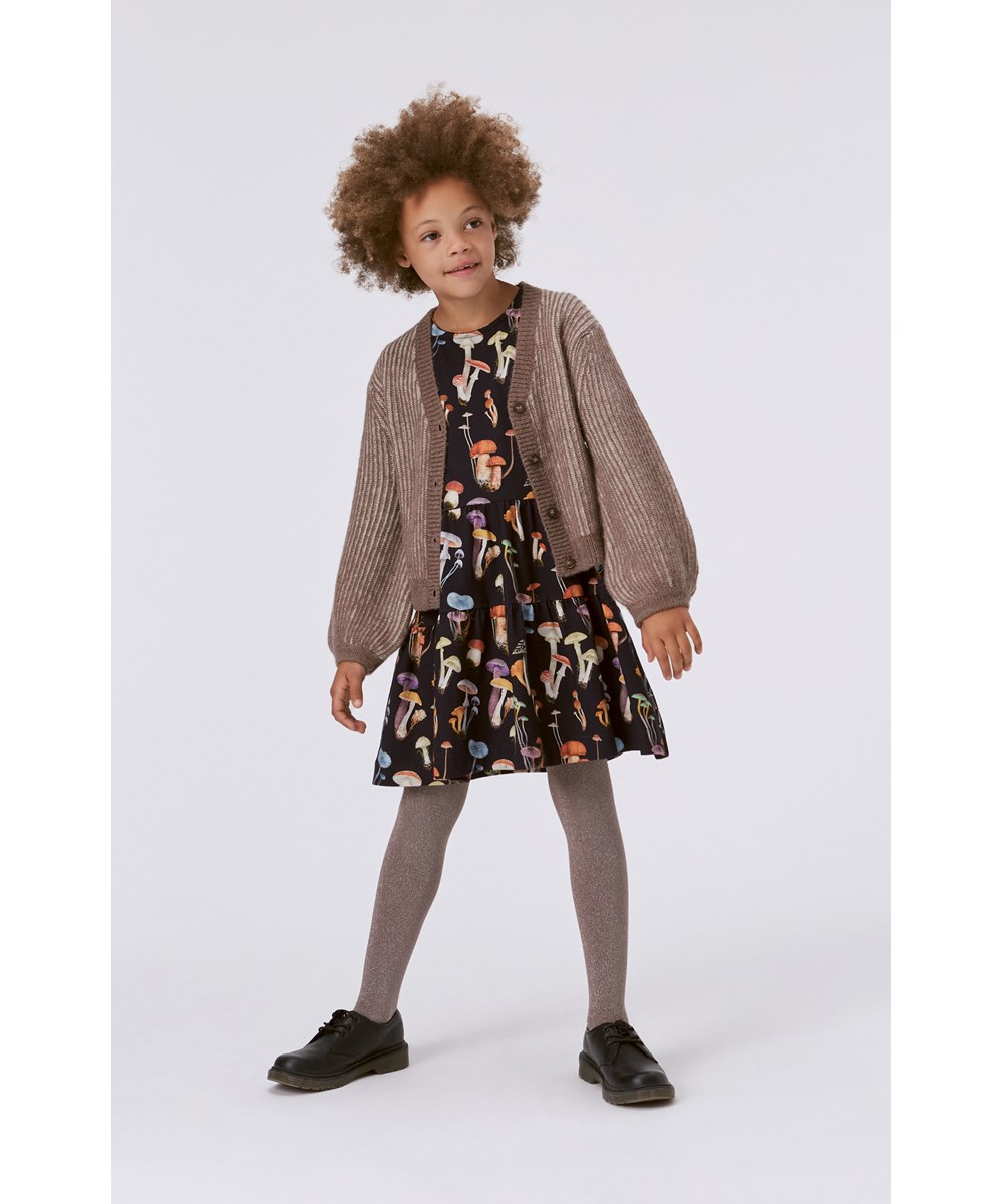 Chia - Fantastic Fungi - Black knee length organic dress in all over mushroom print