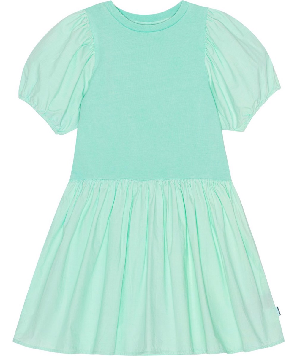 Chikako - Cool Mint - Mint green dress in organic cotton with puff sleeves 