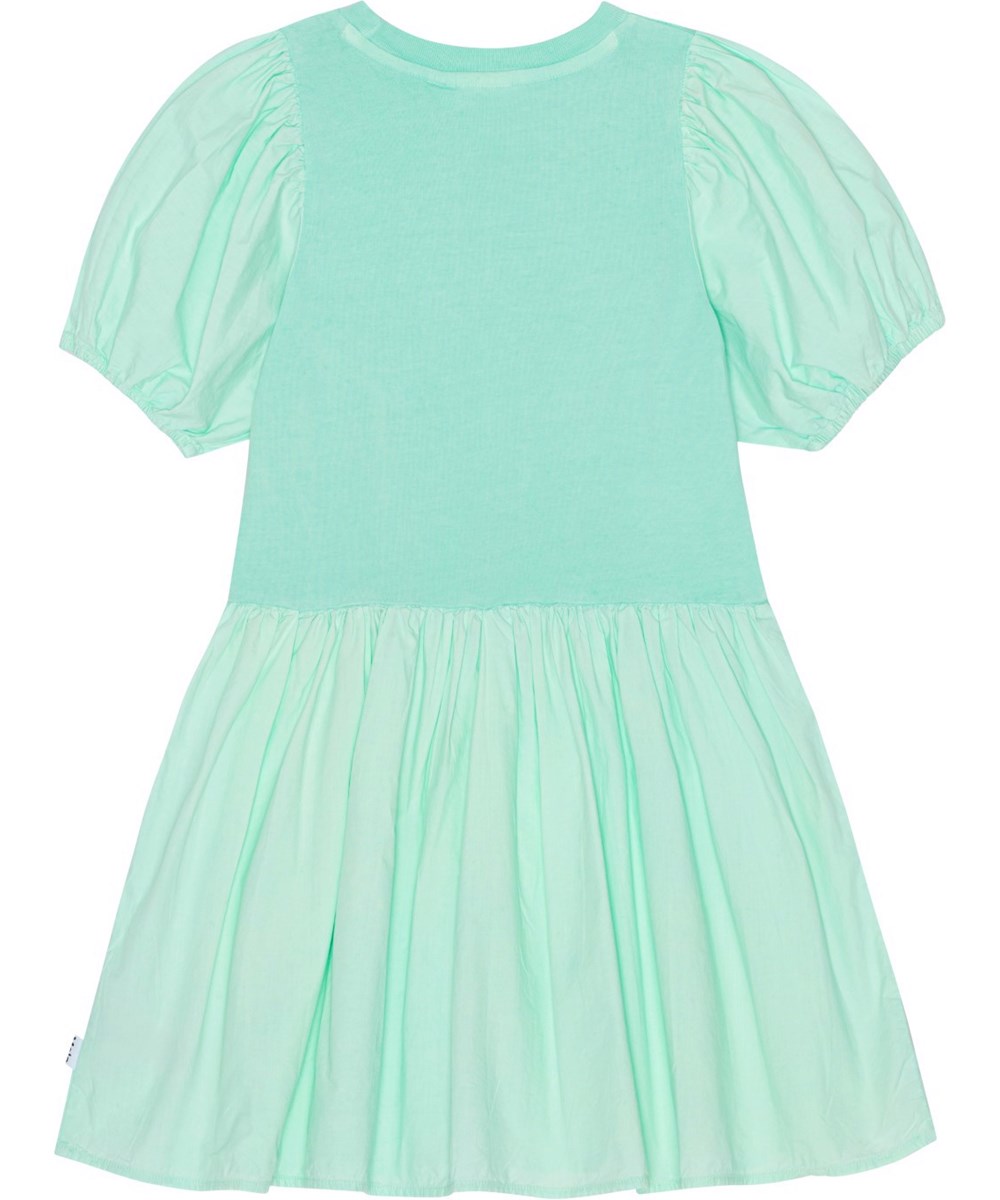 Chikako - Cool Mint - Mint green dress in organic cotton with puff sleeves 