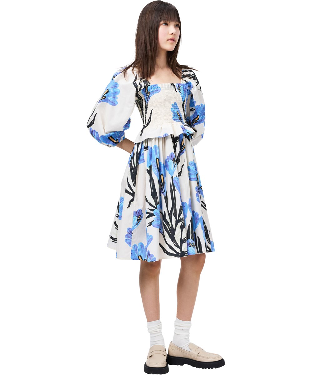 Chipie - Painted Crocus - White dress for children made of organic cotton with a floral print 