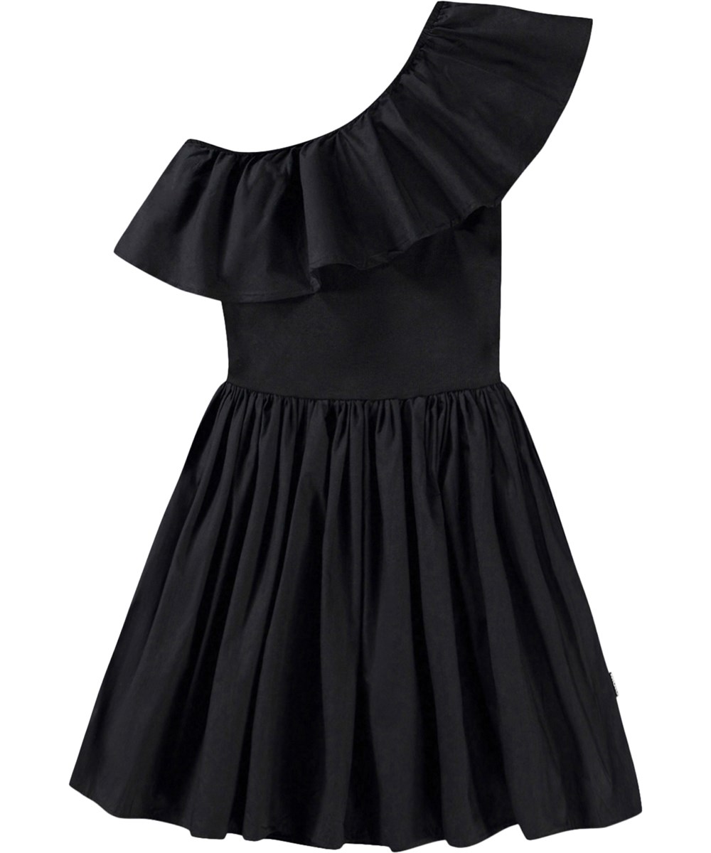 Chloey - Black - Black dress for children made of organic cotton with ruffles