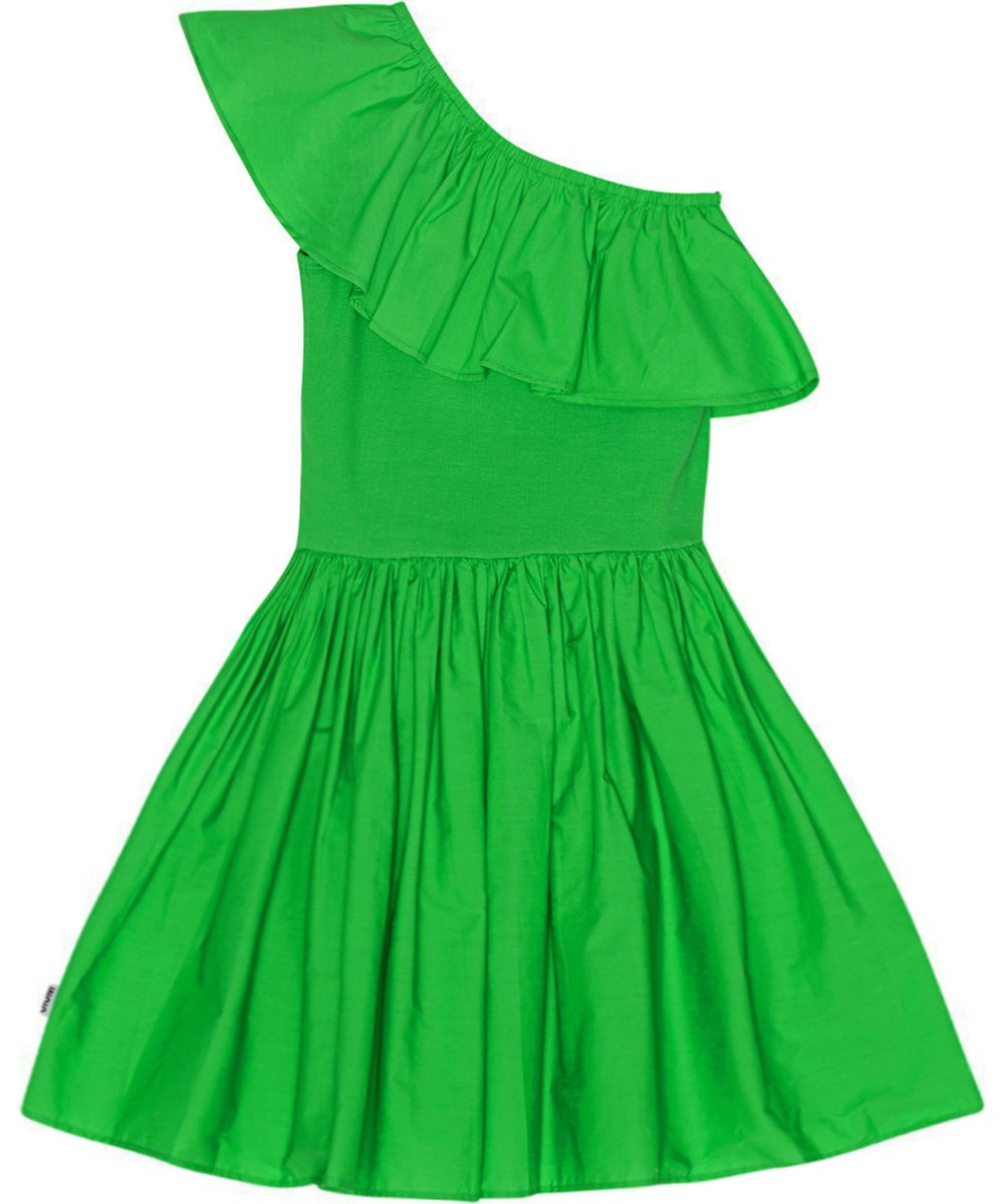 Chloey - Classic Green - Green, one-shoulder dress in organic cotton