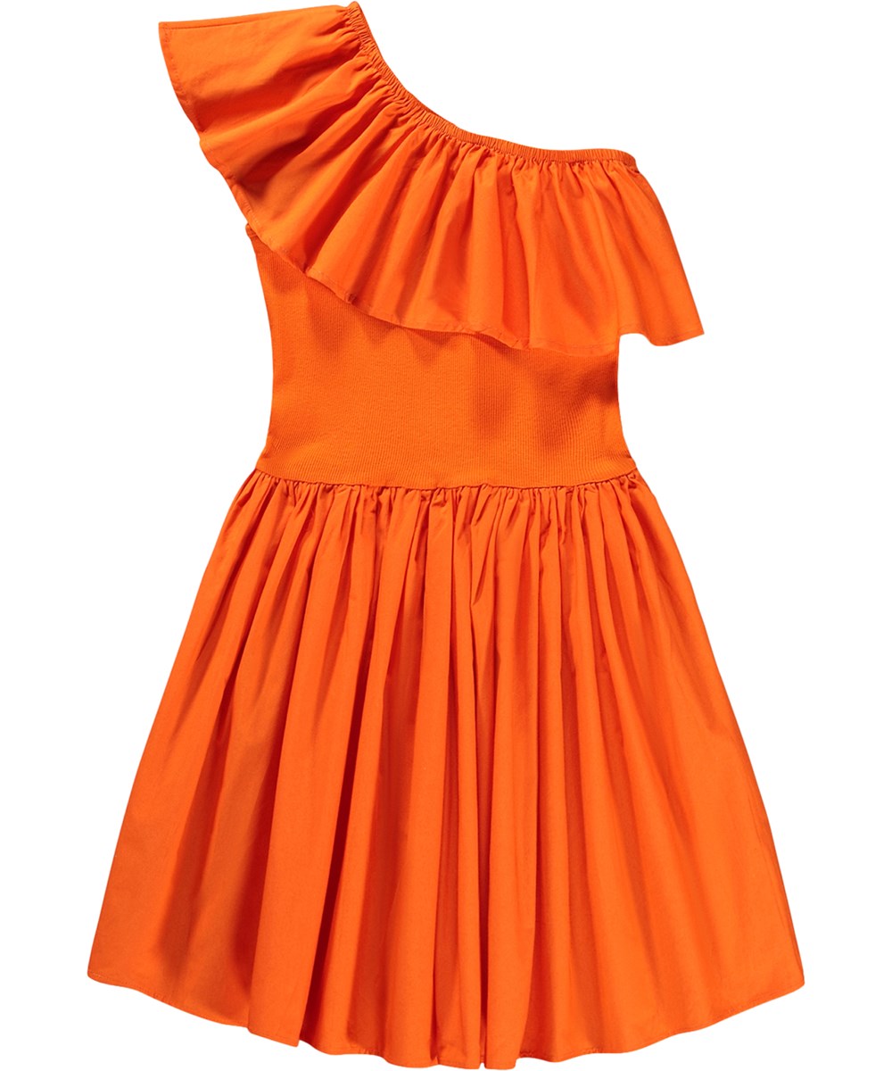 Chloey - Love - Red dress for children made of organic cotton with a ruffle