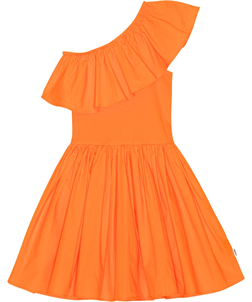 Chloey - Mango Tango - Orange, one-shoulder dress in organic cotton 
