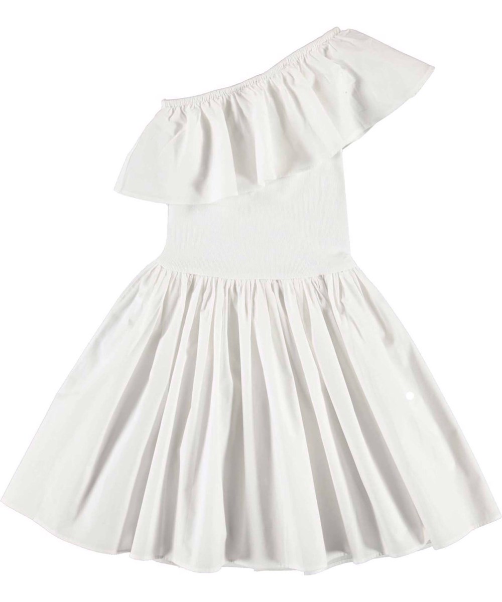 Chloey - White - White, organic, one shoulder dress with circular skirt