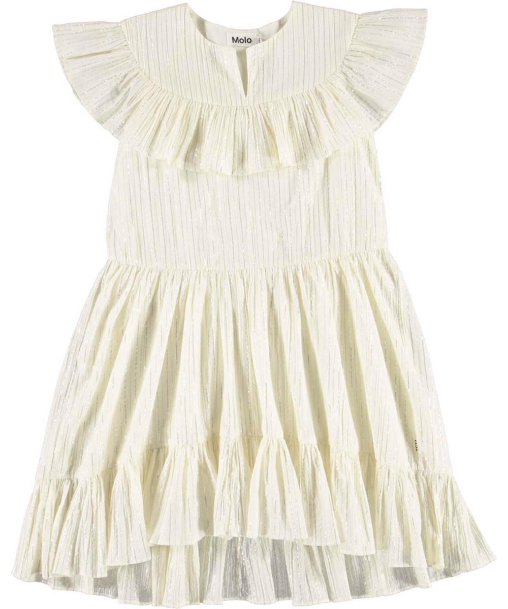 Cho - Silver Glitter - White dress with metallic stripes