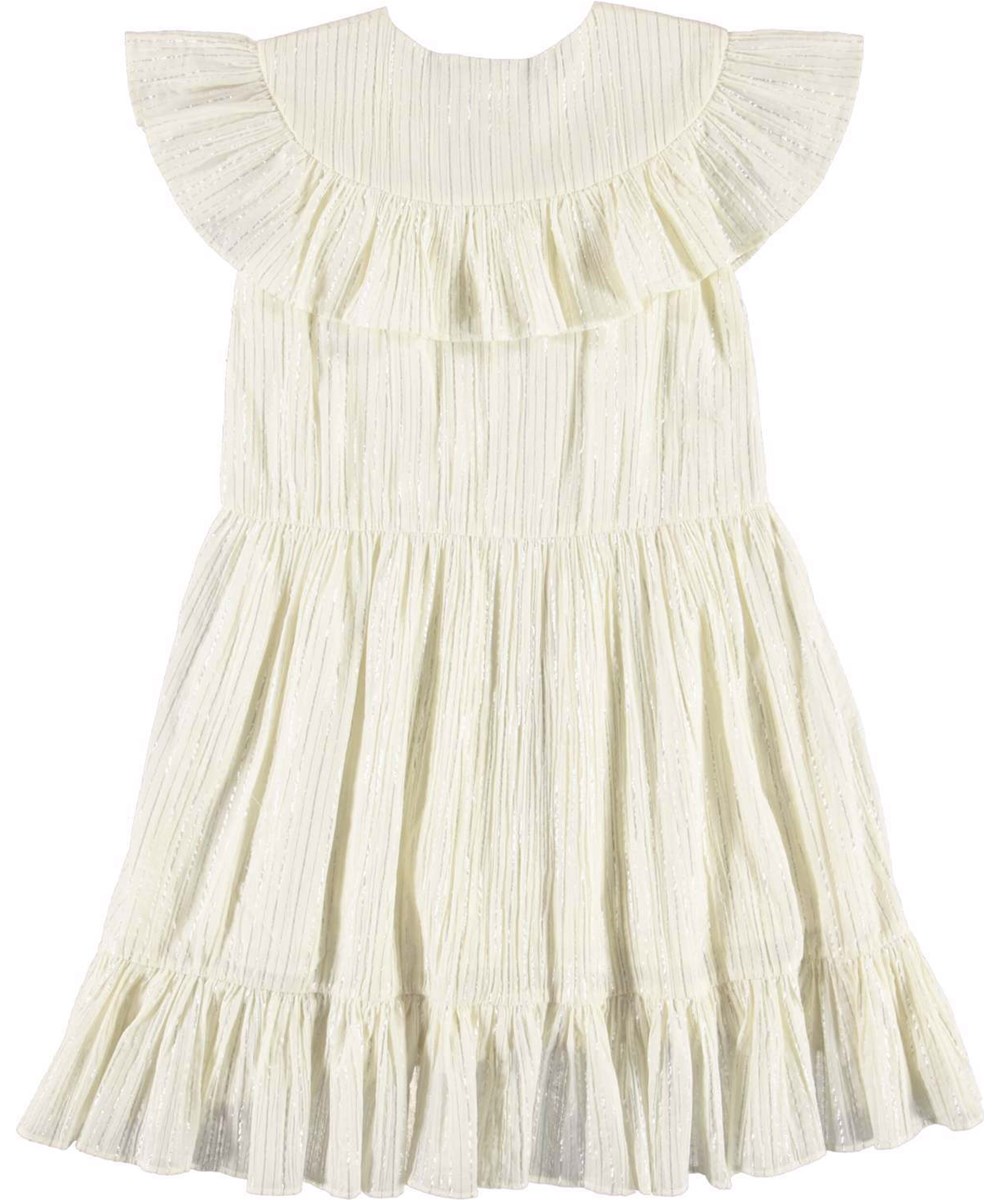 Cho - Silver Glitter - White dress with metallic stripes