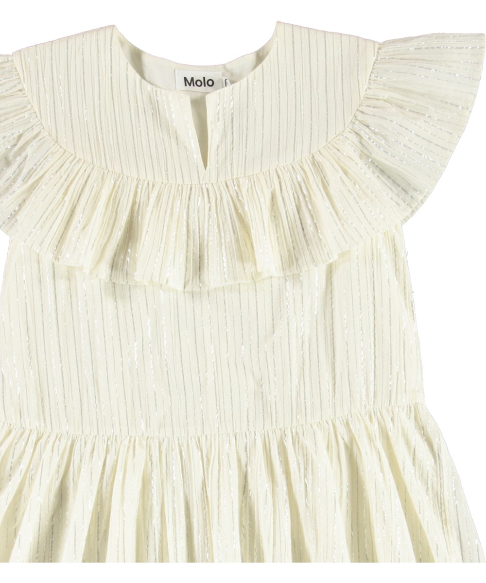 Cho - Silver Glitter - White dress with metallic stripes