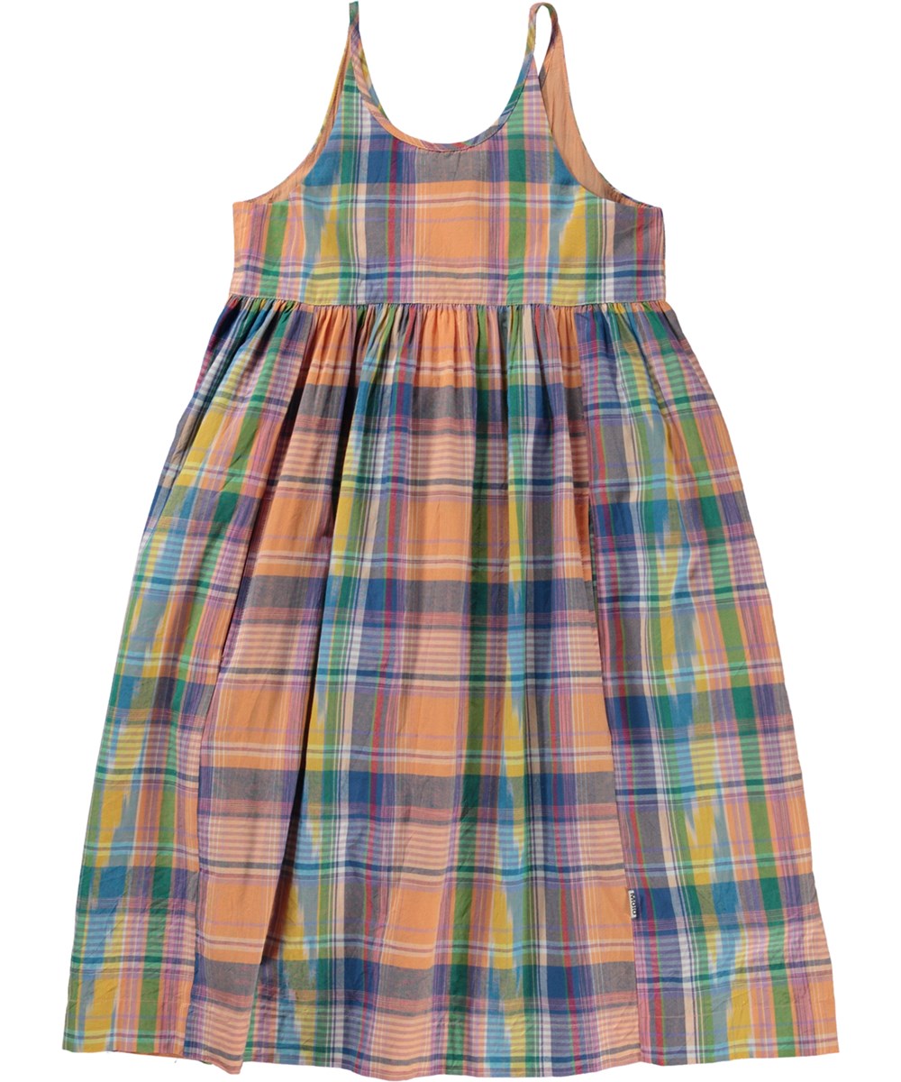 Chrissie - Multi Ikat - Multi-colour Madras plaid long dress with straps