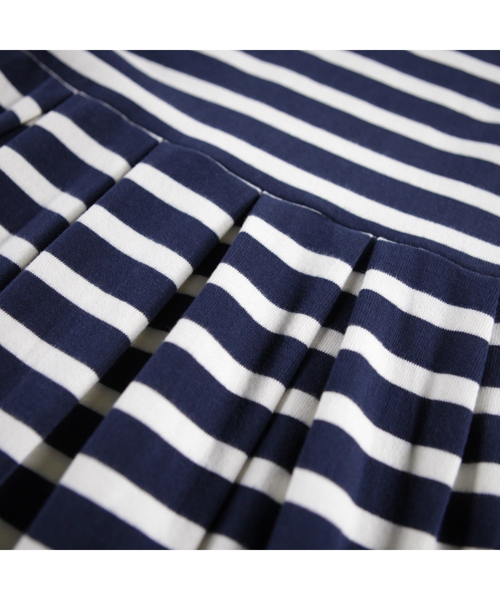 Christa - Blue Cream - Long-sleeved sweatshirt dress for children made of organic cotton with Breton blue and white stripes.