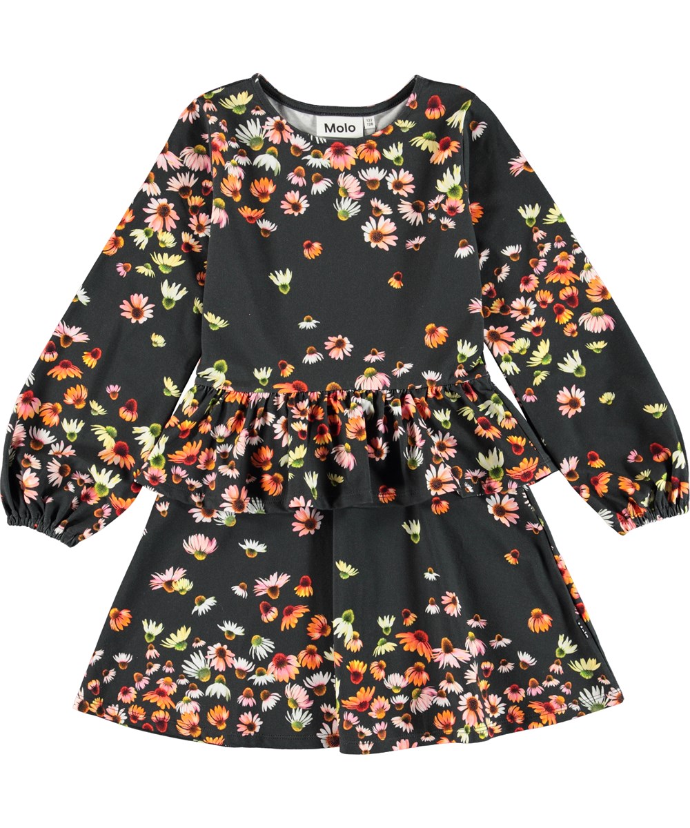 Christabelle - Echinacea - Black organic dress with floral print 