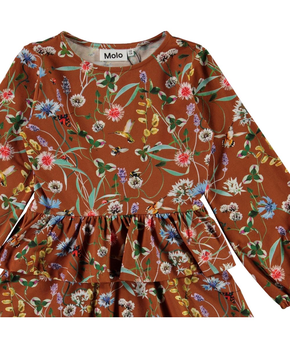 Christabelle - Wildflowers - Brown organic dress with flowers and skirt