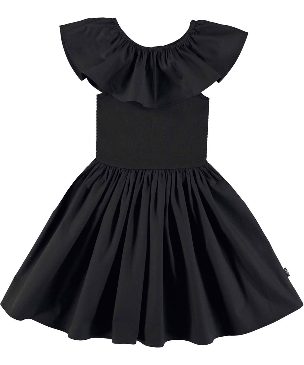 Christal - Black - Black organic dress with ruffle edge 
