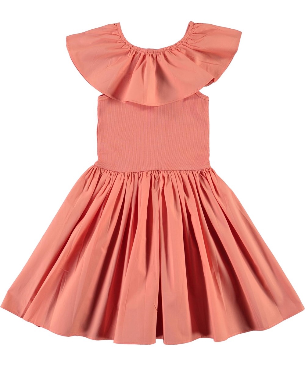 Christal - Burnt Coral - Coral coloured organic dress with ruffle collar