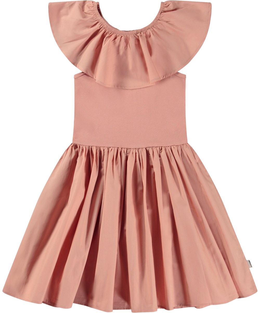 Christal - Muted Rose - Pink organic knee length dress with poplin collar and skirt
