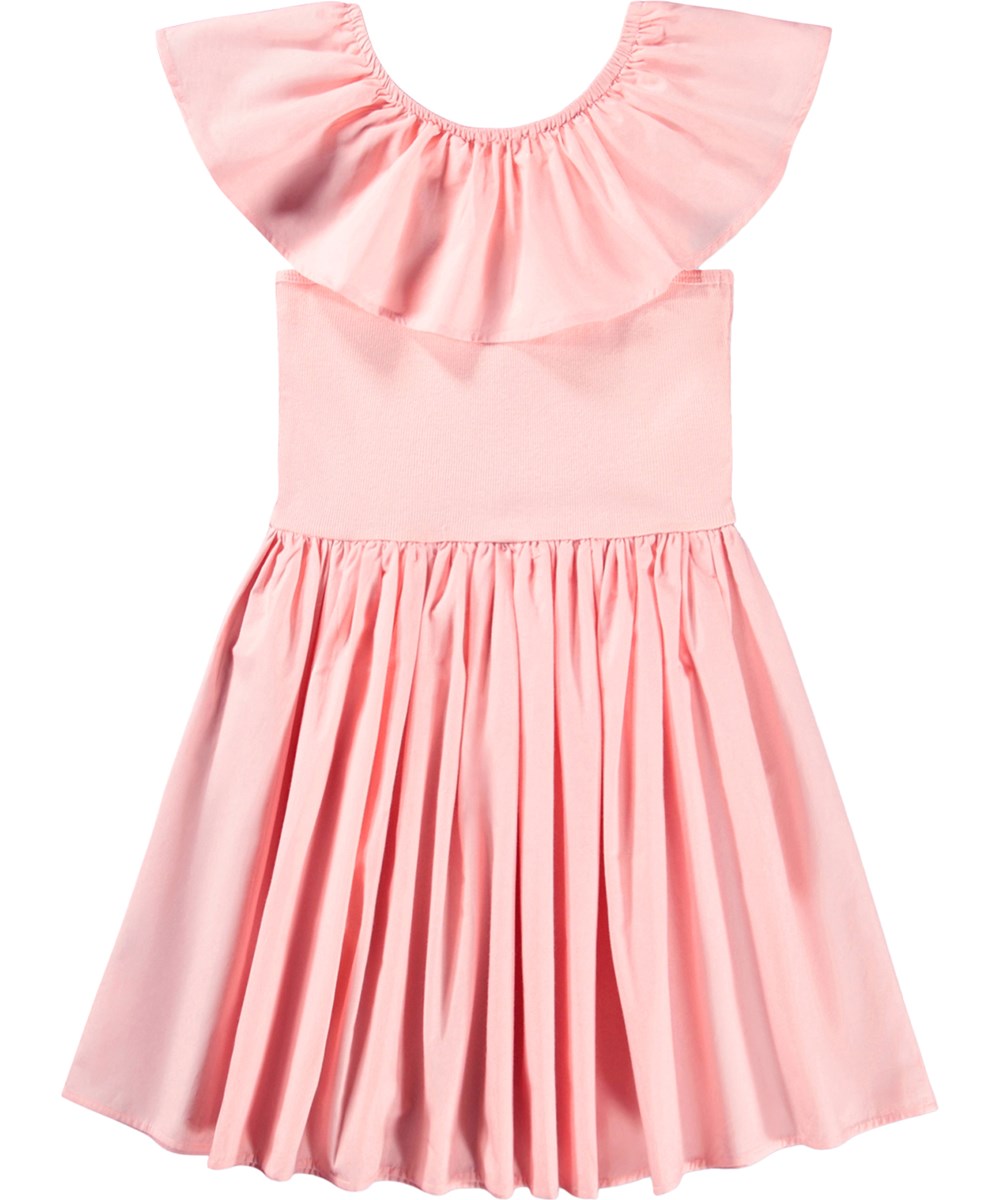 Christal - Peach Bud - Pink dress for children made of organic cotton with a ruffle 