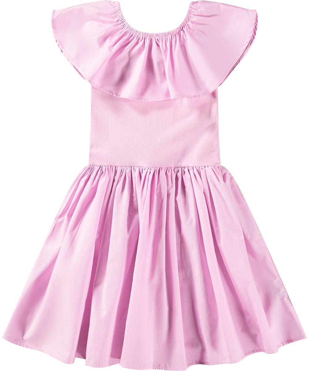 Christal - Pink Lavender - Pink organic cotton knee-length dress with poplin collar and skirt.