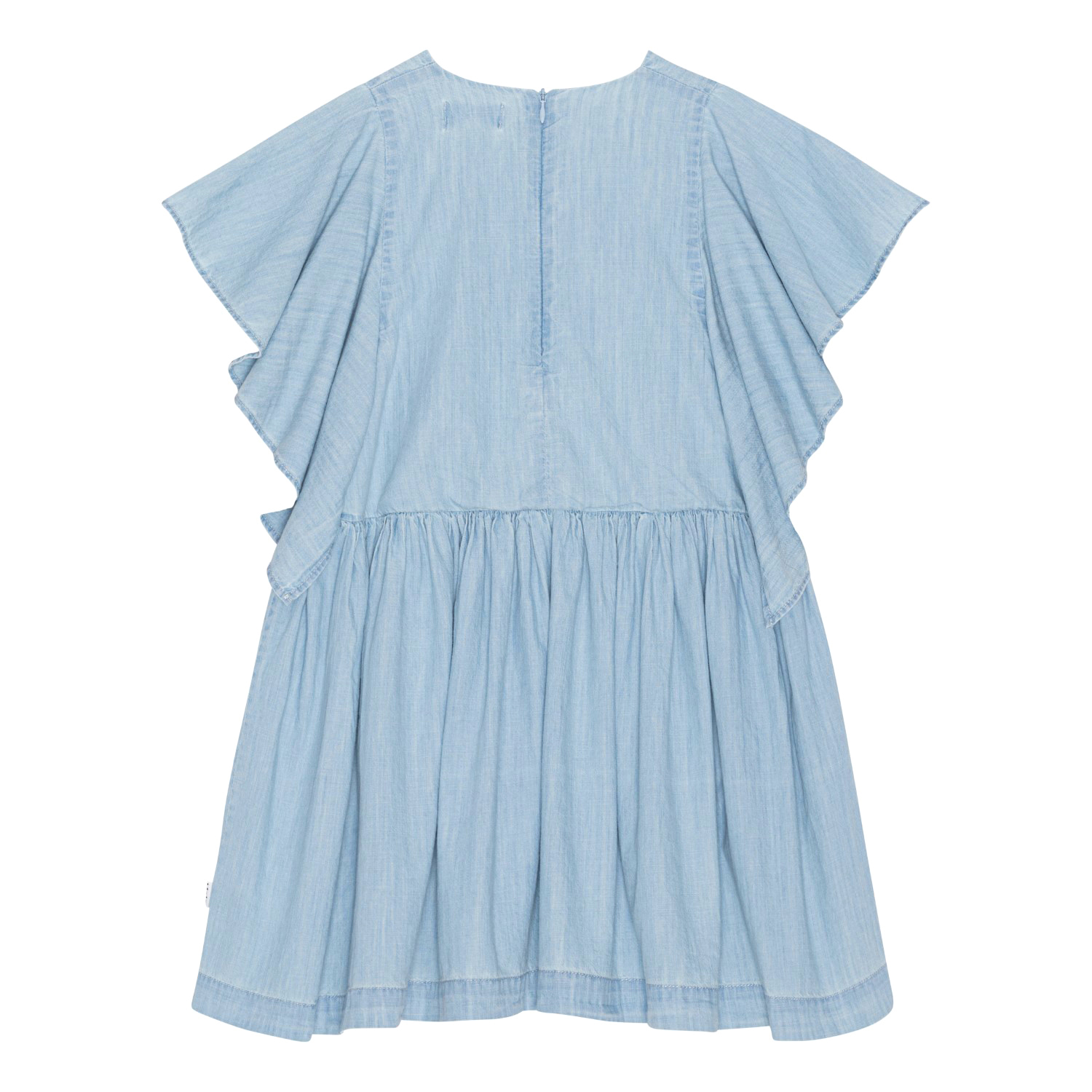 Molo Dress Christiana Blue for Girls Christiana - Summer Wash Indigo - Light blue, full dress with short sleeves  in cotton chambray - Molo