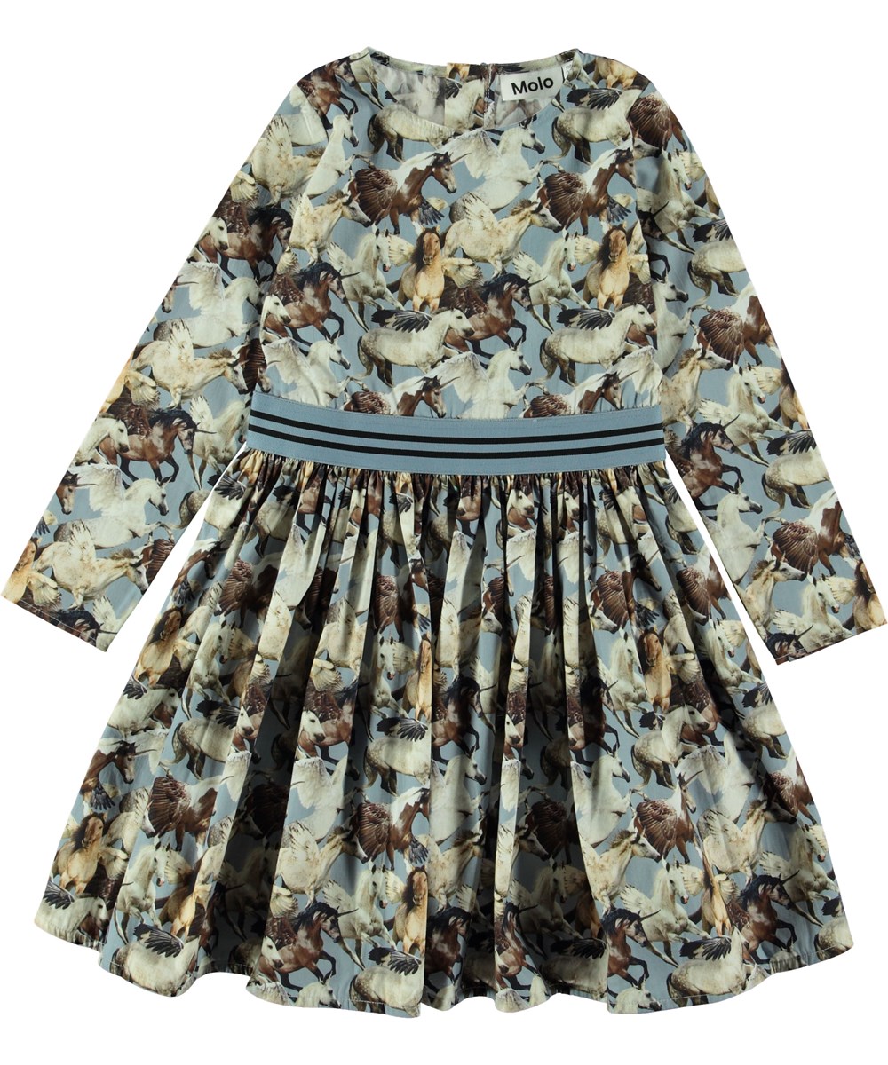 Christin - Celestial Unicorns - Blue dress with winged horses.