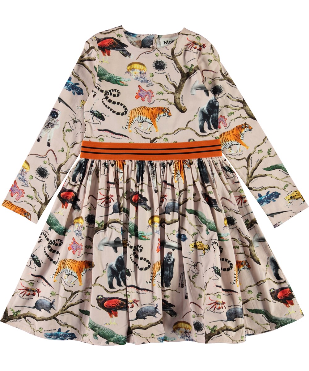 Christin - Tree Of Life Pink - Pink dress with animals and aliens