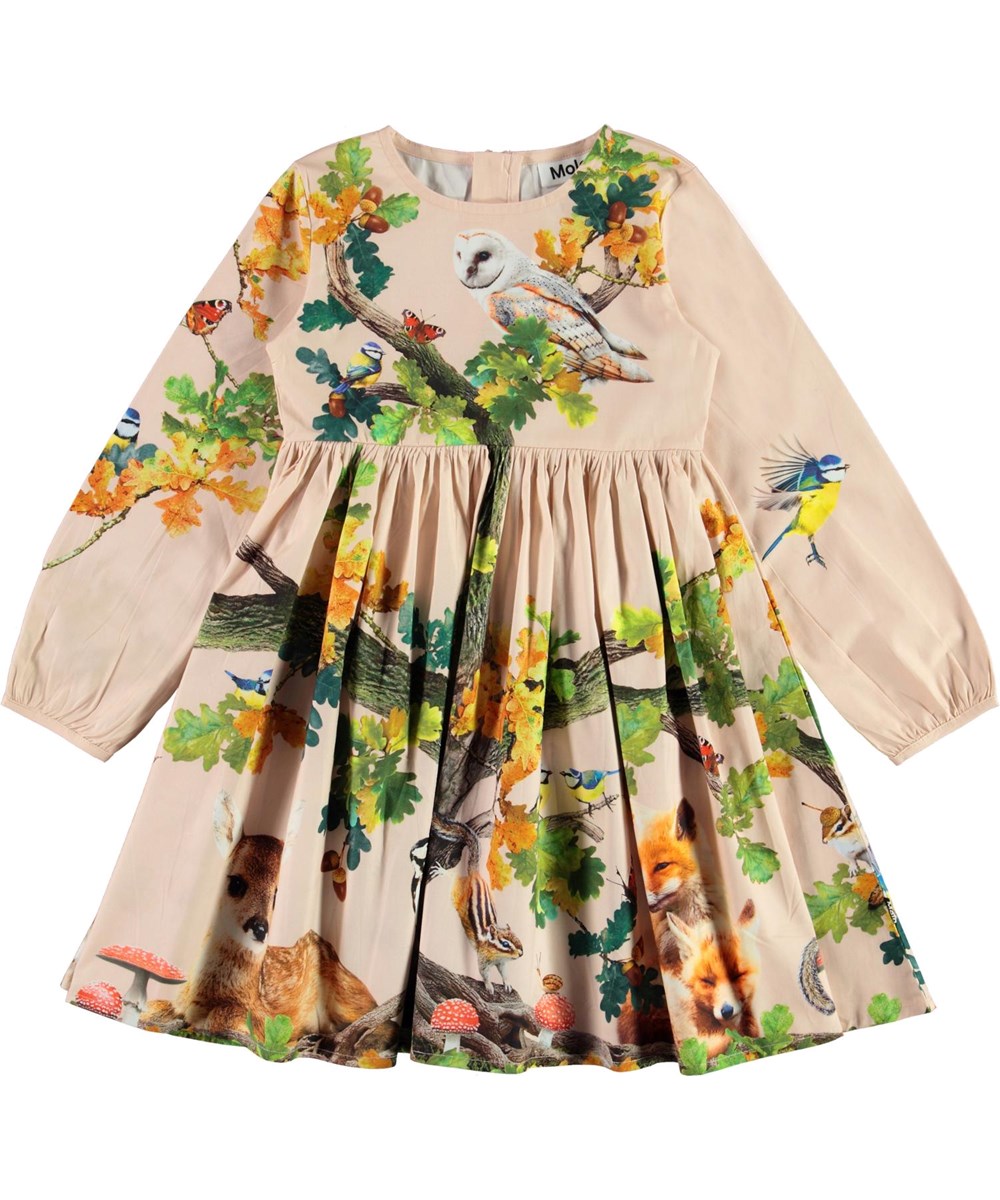 Christina - From Acorn - Rose organic dress with forest and animal print 