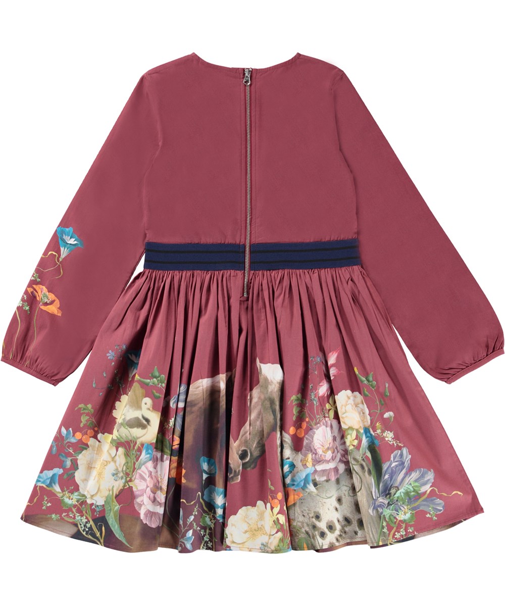 Christine - Flora Horse - Bordeaux red dress with print of horses 