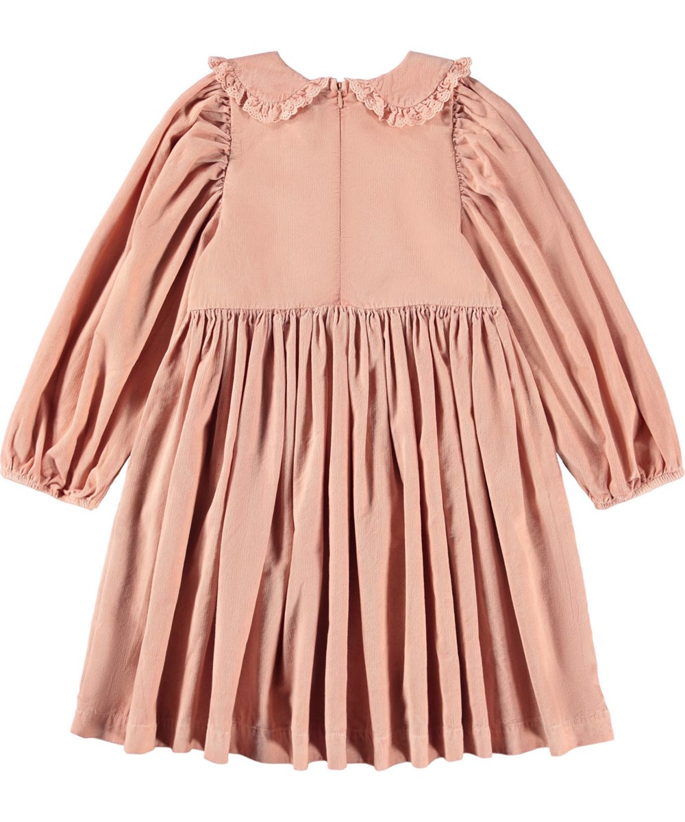 Christine - Rose Cloud - Rosa knee-length dress for children made of organic velvet with long sleeves.