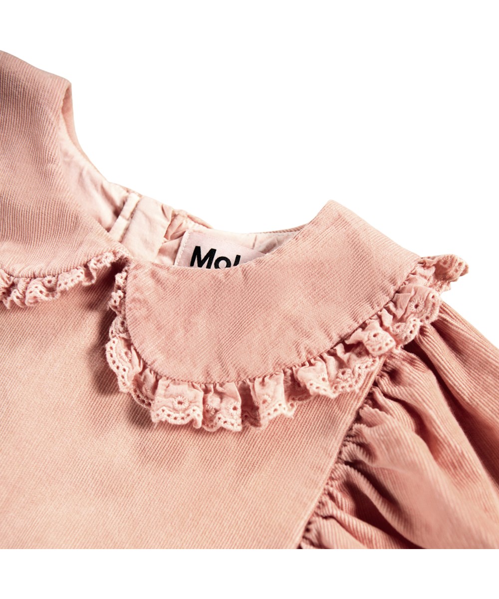 Christine - Rose Cloud - Rosa knee-length dress for children made of organic velvet with long sleeves.