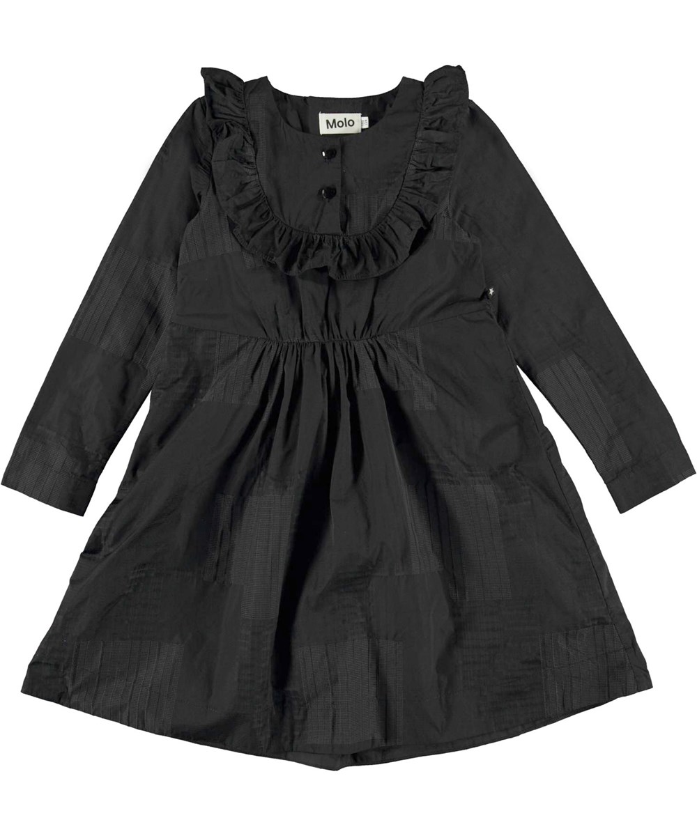 Christy - Black - Black taffeta dress in plaid with ruffle 