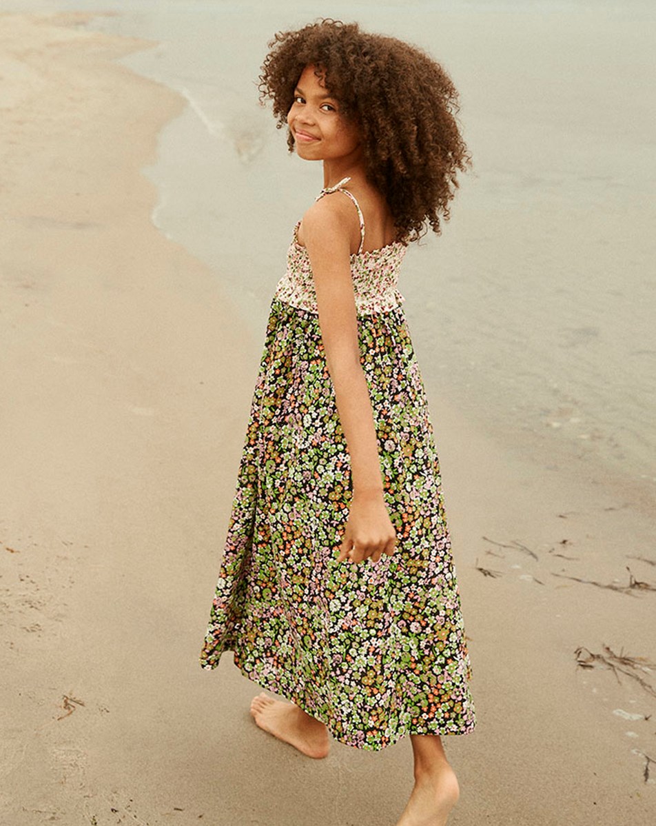 Chrystal - Meadow Night - Organic, long, strap dress with floral print