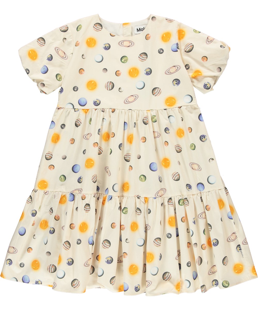 Cieanna - Dotty Planets - Light yellow dress with planet print