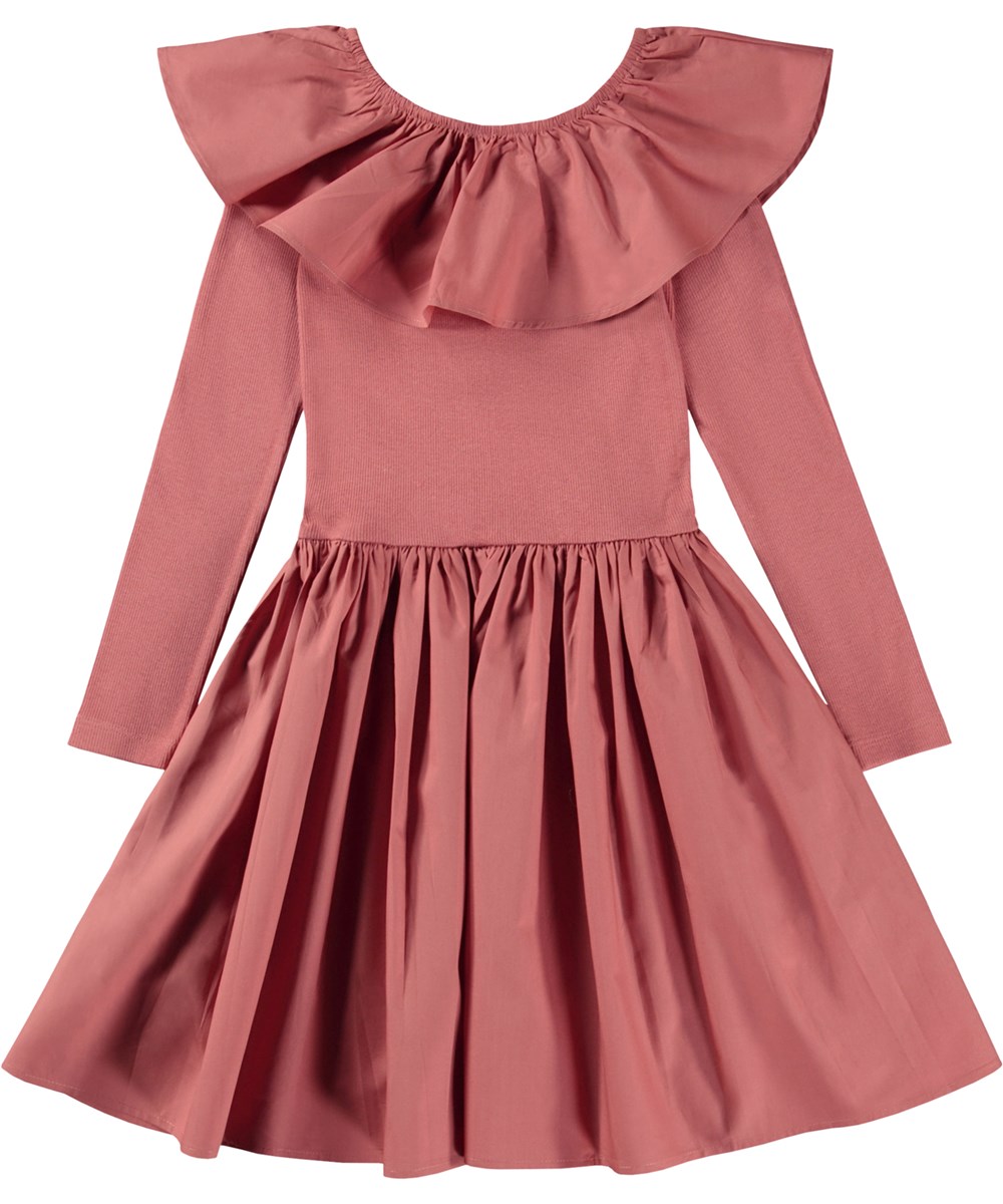 Cille - Forest Rose - Rose organic knee length dress with poplin collar and skirt 