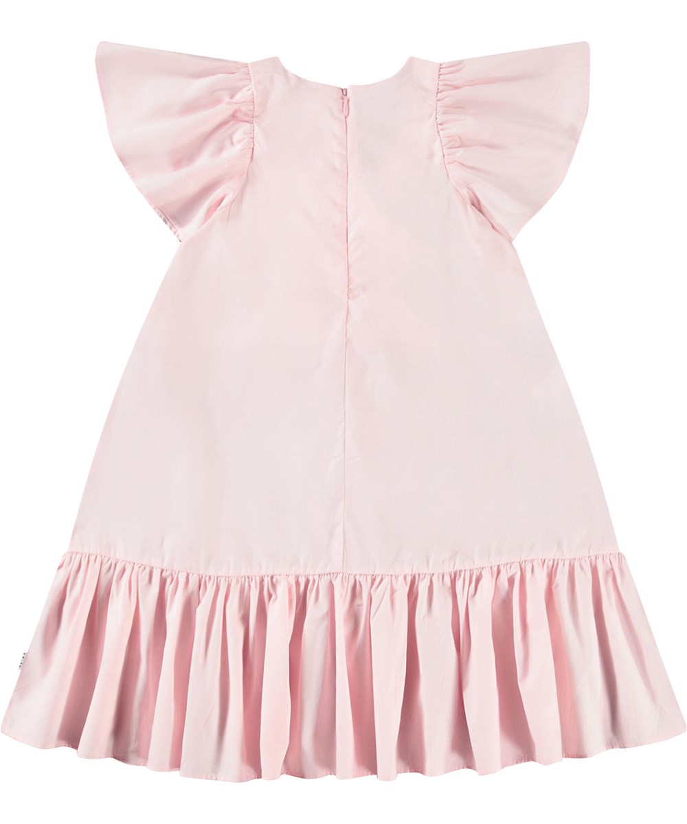 Cinda - Folklore Horses - Pink dress for children in organic cotton with butterfly sleeves and ruffle bottom of the dress