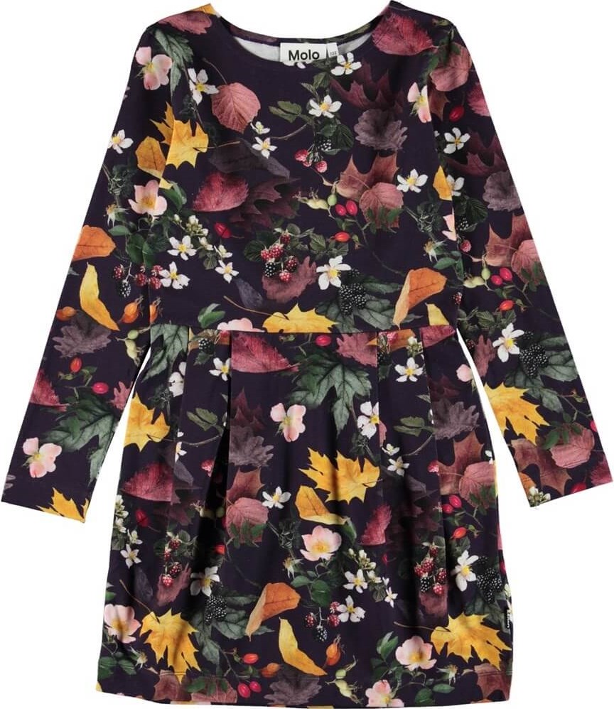 Cindarell - Berry Picking - Organic dress with a print of berries and leaves 