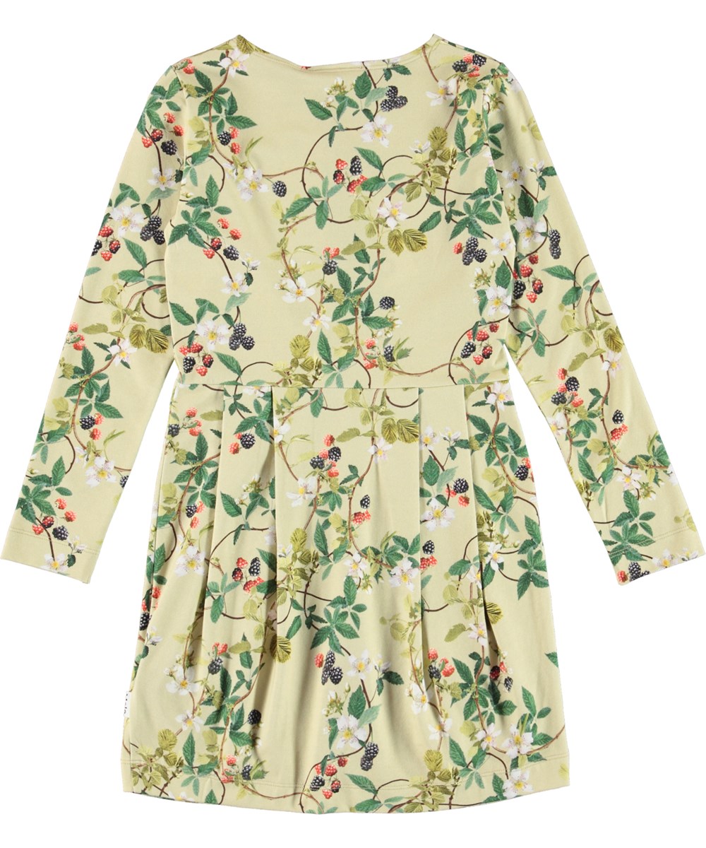 Cindarell - Bramble - Light green organic dress with blackberry print
