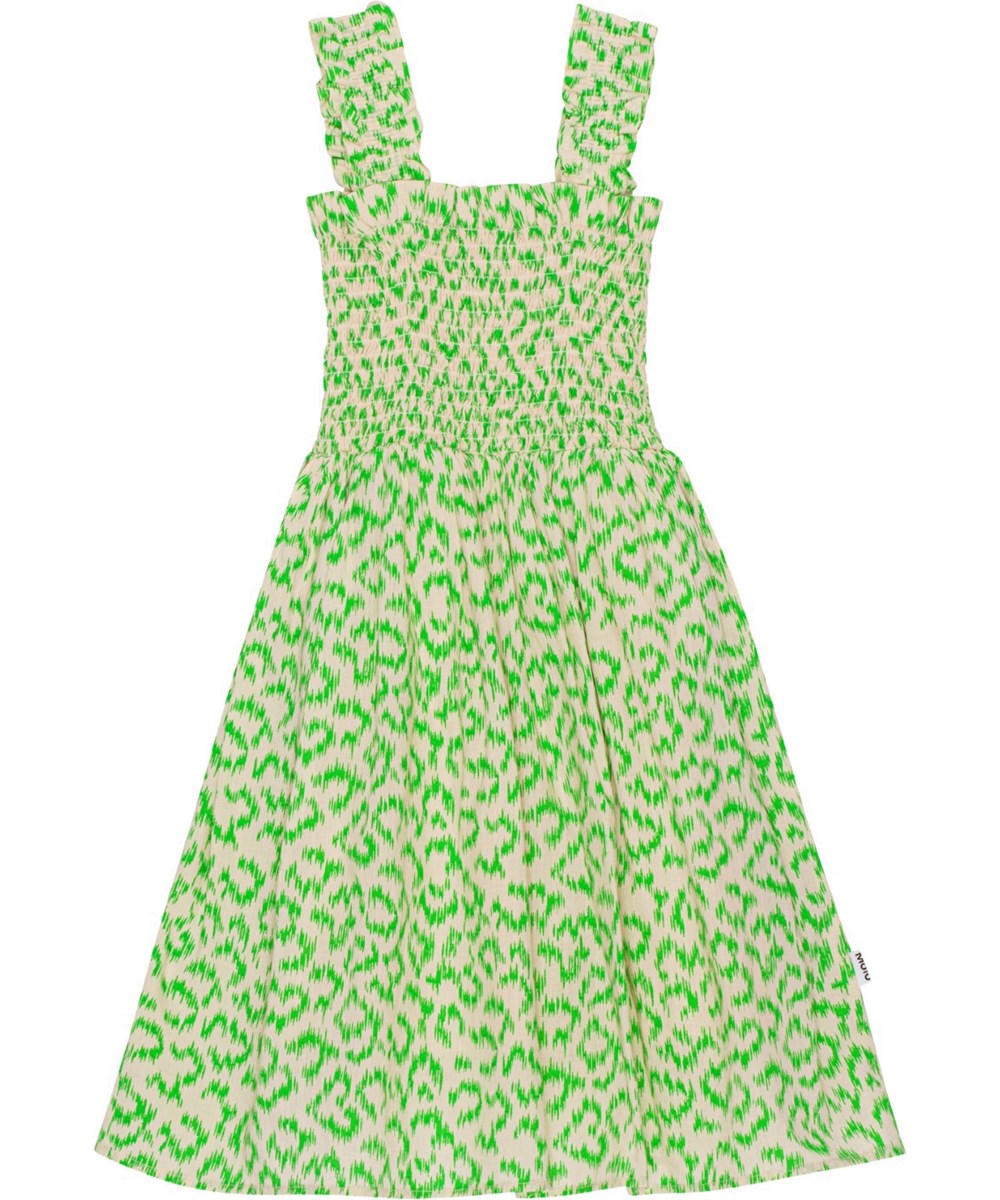 Cippe - Green Leo - Knee length dress in green leopard print